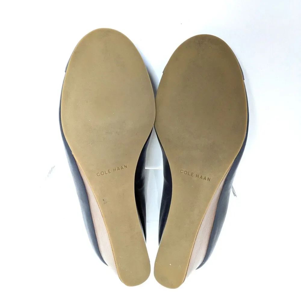 Cole Haan Adair Navy Blue 9B Leather Wedge Heels Pumps W13162 Business Casual